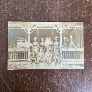 Antique Family Portrait Group Photo on Porch of Victorian Home Postcard‎ Print